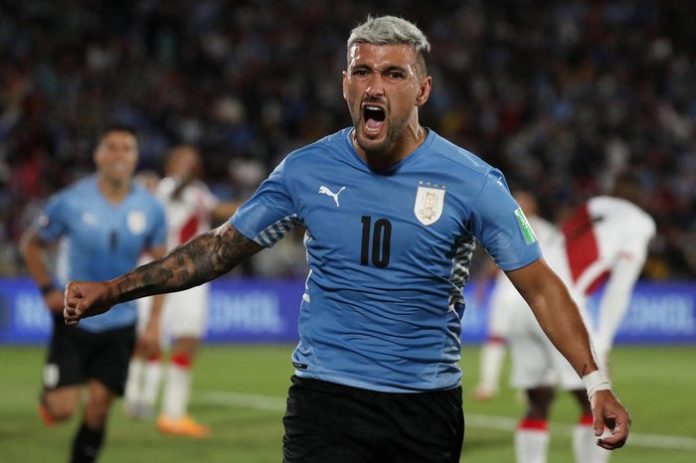 Arrascaeta vibra após gol decisivo pelo Uruguai. Foto: Raúl Martinez