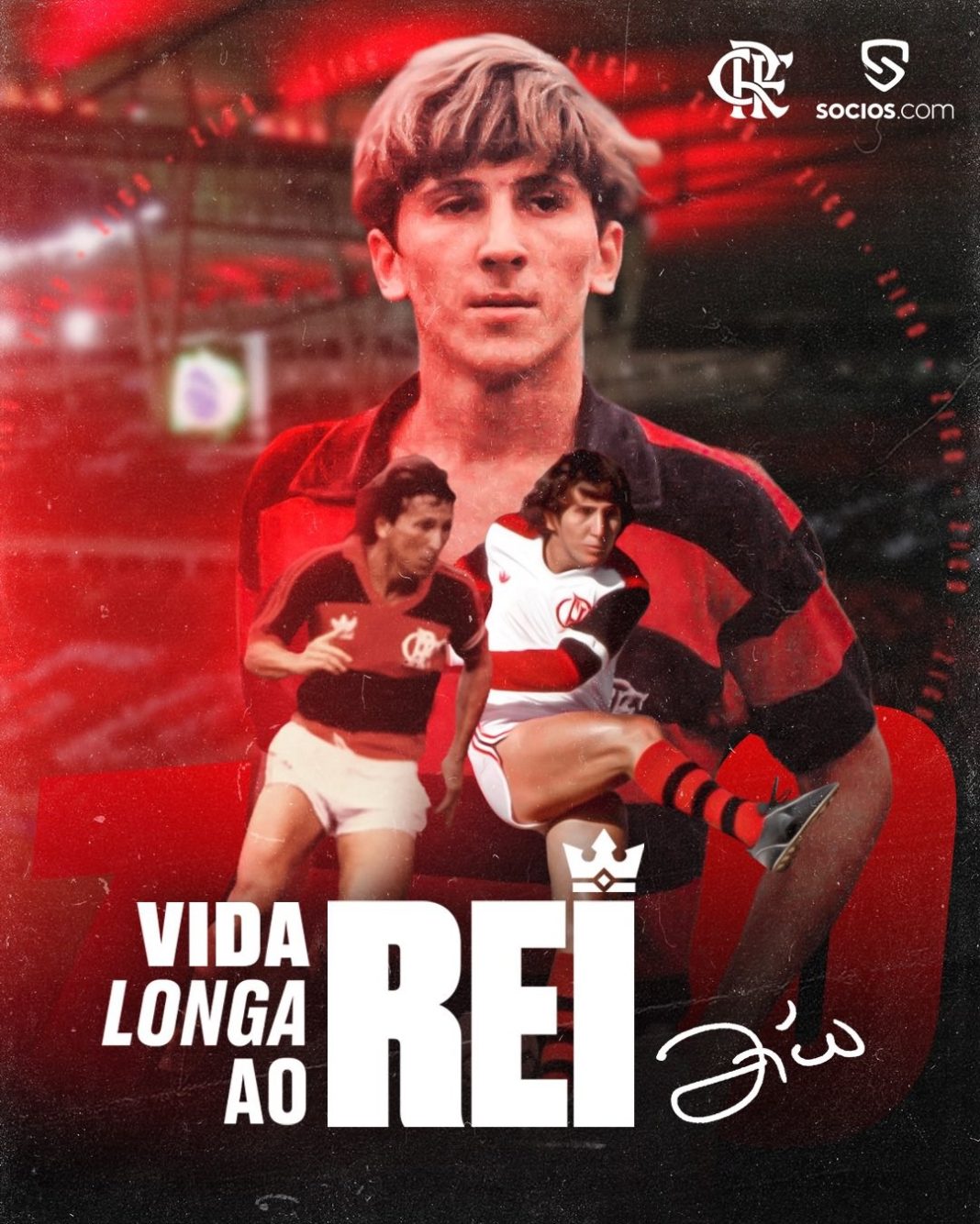 Flamengo inicia homenagens a Zico, maior ídolo da história do clube. Foto: Reprodução/Flamengo