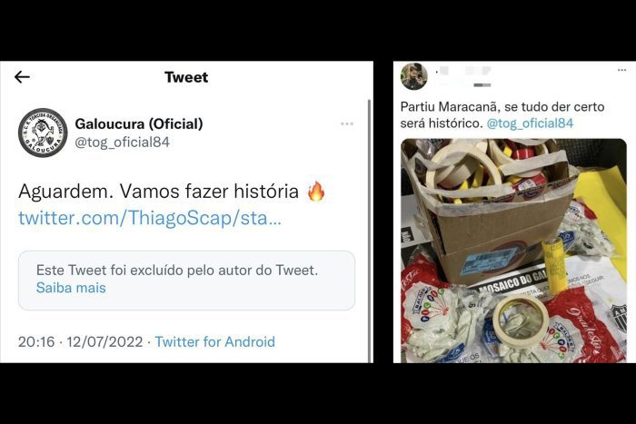 Tweets de torcida organizada do Atlético-MG mobilizam suposto mosaico para o clube. Foto: Reprodução/Twitter