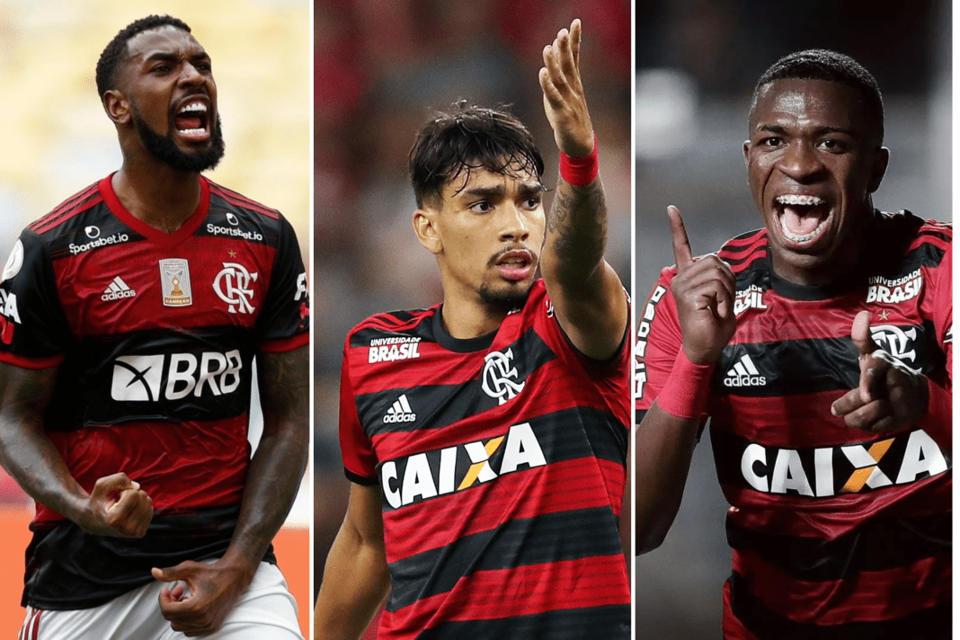 Gerson, Paquetá e Vini Jr. foi alguma das vendas que fizeram o Flamengo chegar no valor bilionário. (Foto: Divulgação/Urubu Interativo)