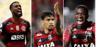 Gerson, Paquetá e Vini Jr. foi alguma das vendas que fizeram o Flamengo chegar no valor bilionário. (Foto: Divulgação/Urubu Interativo)